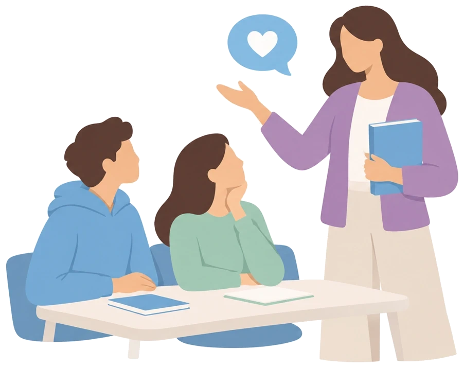 Profesora explicando a dos estudiantes adolescentes