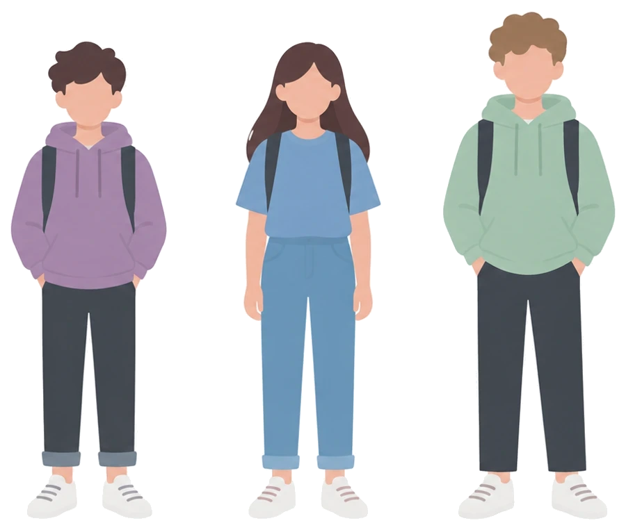Tres adolescentes de distintas edades