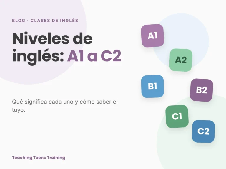 Niveles de inglés de A1 a C2 representados en tarjetas de colores